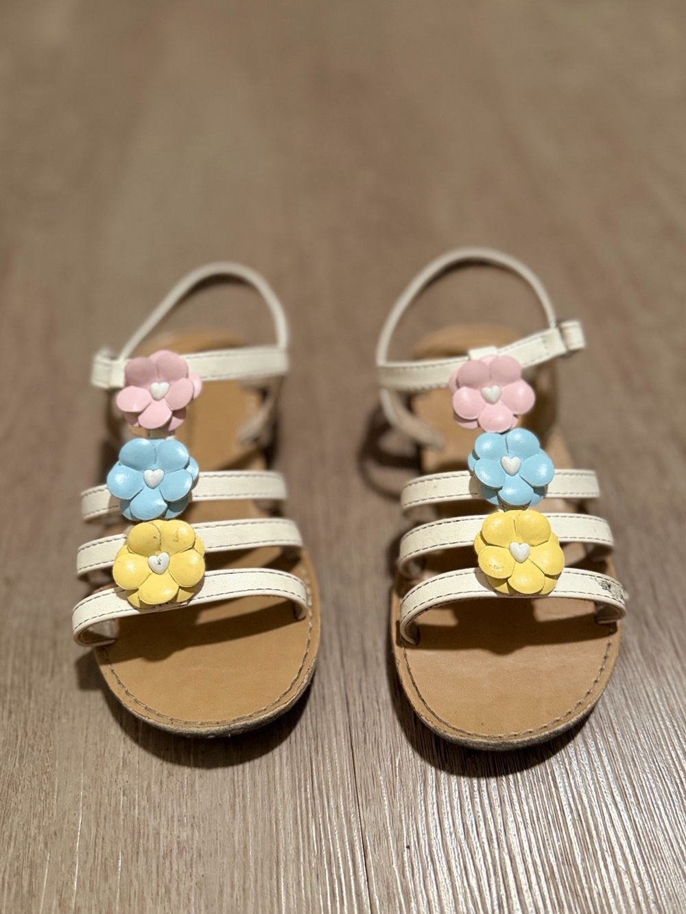 Kids White Floral Strap Sandals with Pastel Accents